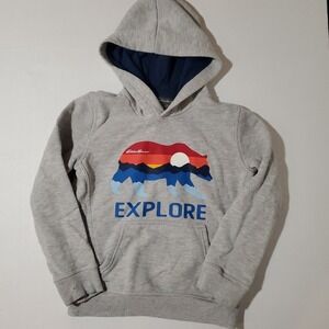 Eddie Bauer Hoodie Youth Sz XS 5/6 Gray Explore Bear & Graphic‎